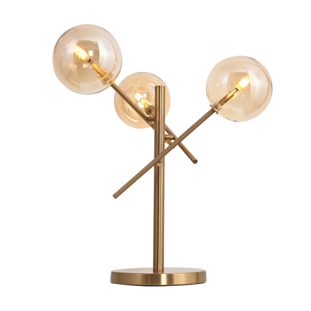 Modern 3 Light Table Lamp in Gold with Glass Globes