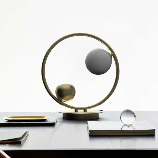 Modern Black Circle 1 Light Table Light with Hand-blown Globe