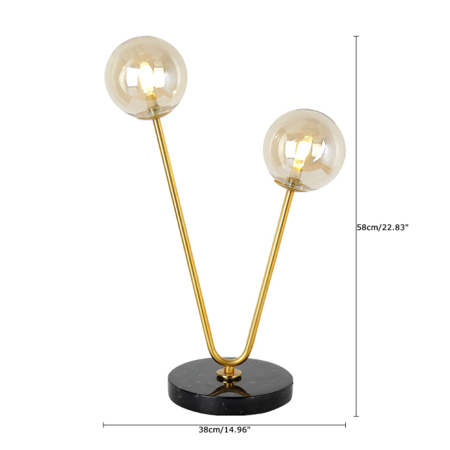 Modern Style 2 Light Table Lamp in Gold with Glass Globes