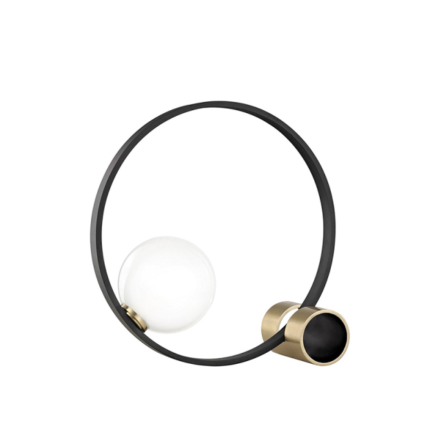 Modern Simple Black 1 Light Circle Table Lamp with Brass Base and Glass Globe