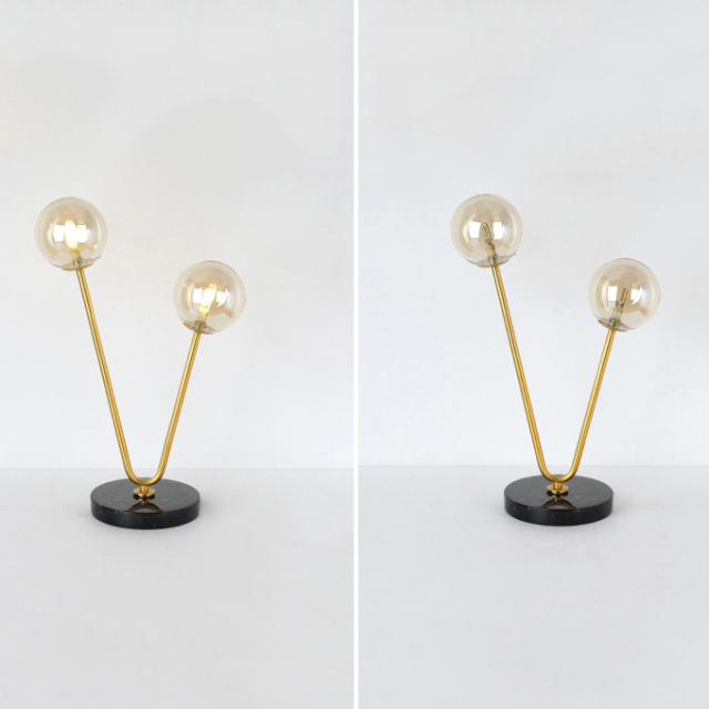 Modern Style 2 Light Table Lamp in Gold with Glass Globes