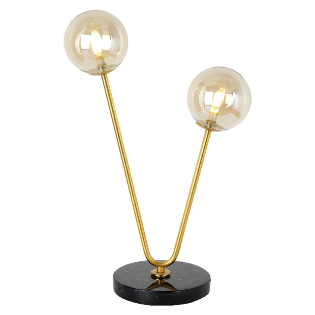 Modern Style 2 Light Table Lamp in Gold with Glass Globes