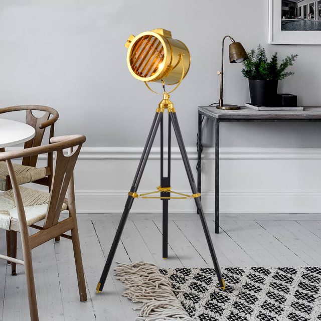 Industrial Loft Chic 1 Light Tripod Floor Lamp in Gold/Chrome