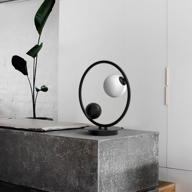 Modern Black Circle 1 Light Table Light with Hand-blown Globe