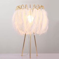 Modern 1-Light White Feather Table Light in Brass