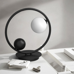 Modern Black Circle 1 Light Table Light with Hand-blown Globe