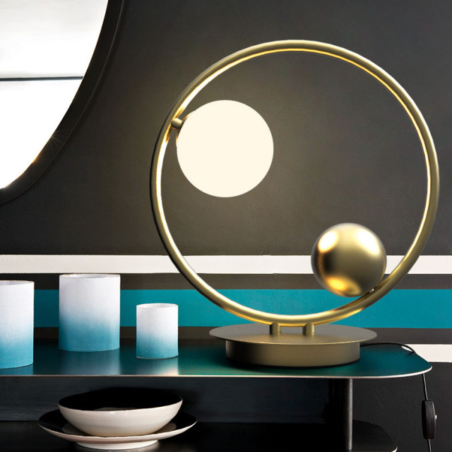 Modern Black Circle 1 Light Table Light with Hand-blown Globe