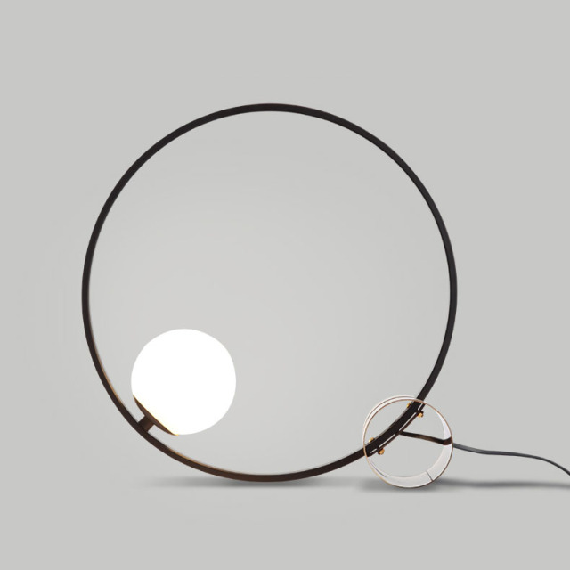 Modern Simple Black 1 Light Circle Table Lamp with Brass Base and Glass Globe
