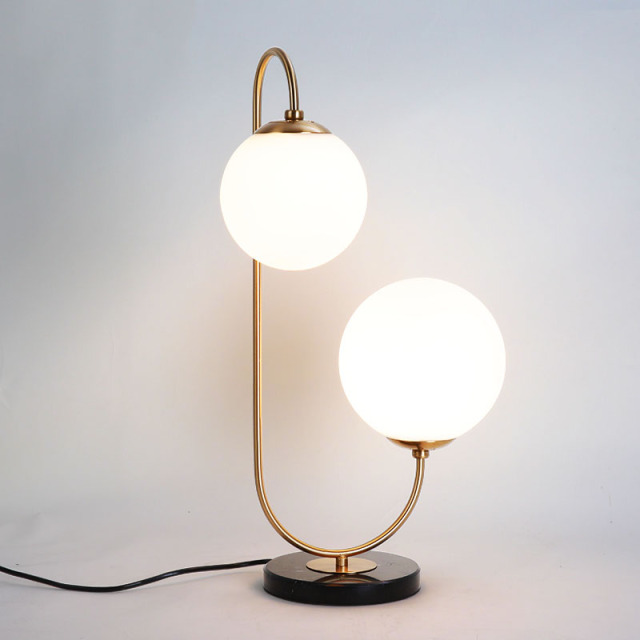 2 Light Brass Glass Globe Table Lamp in Modern Style