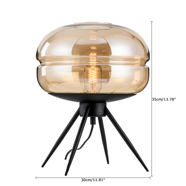 Modern Style 1 Light Table Lamp with Amber Glass Jar Shade