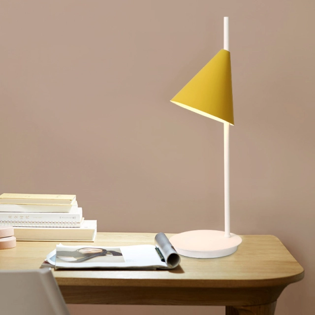 Northern Single Light Mini Macaron Conic Table Lamp with Circular Base for Modern Living Rooms, Home Offices or Bedroom