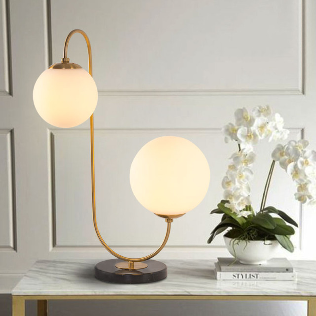 2 Light Brass Glass Globe Table Lamp in Modern Style