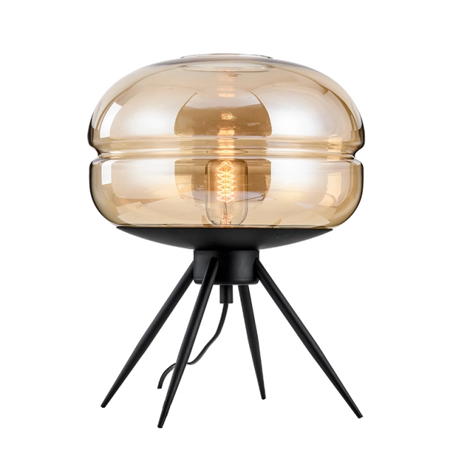 Modern Style 1 Light Table Lamp with Amber Glass Jar Shade