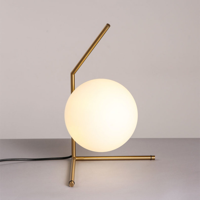 Mid Century Modern Low Table Lamp with Opaline Glass Globe