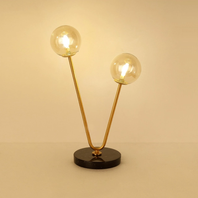 Modern Style 2 Light Table Lamp in Gold with Glass Globes