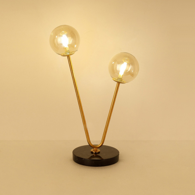 Modern Style 2 Light Table Lamp in Gold with Glass Globes