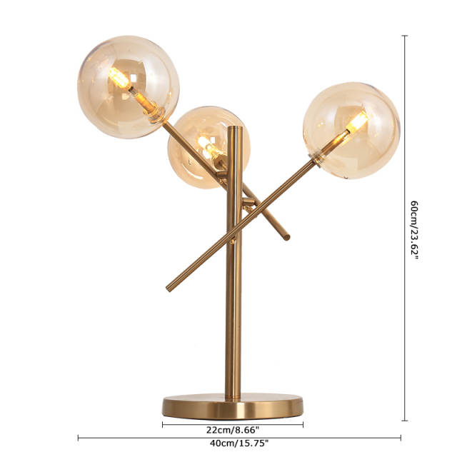 Modern 3 Light Table Lamp in Gold with Glass Globes