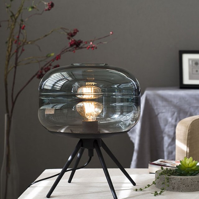 Modern Style 1 Light Table Lamp with Amber Glass Jar Shade