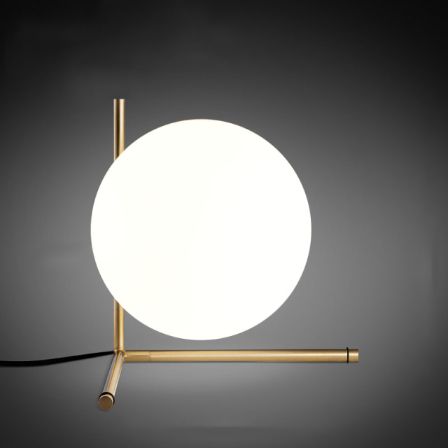 Modern 1 Light Low Table Lamp with Mouth Blown Opaline Sphere