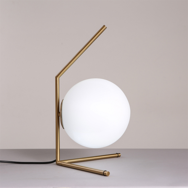 Mid Century Modern Low Table Lamp with Opaline Glass Globe