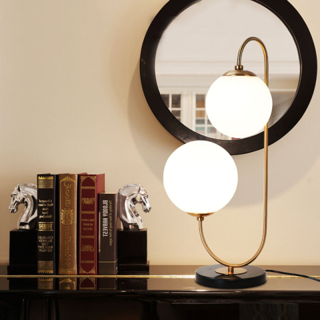 2 Light Brass Glass Globe Table Lamp in Modern Style