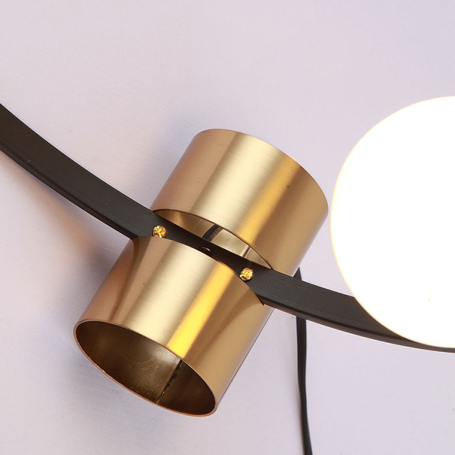 Modern Simple Black 1 Light Circle Table Lamp with Brass Base and Glass Globe