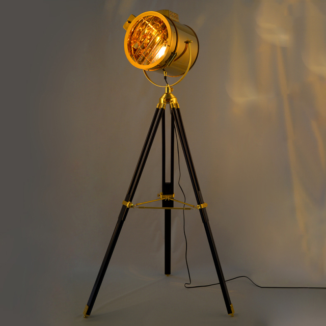 Industrial Loft Chic 1 Light Tripod Floor Lamp in Gold/Chrome