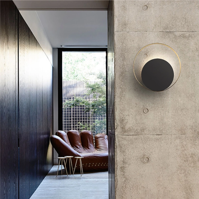 Modern Style 1 Light Round Wall Sconce with Golden Ring