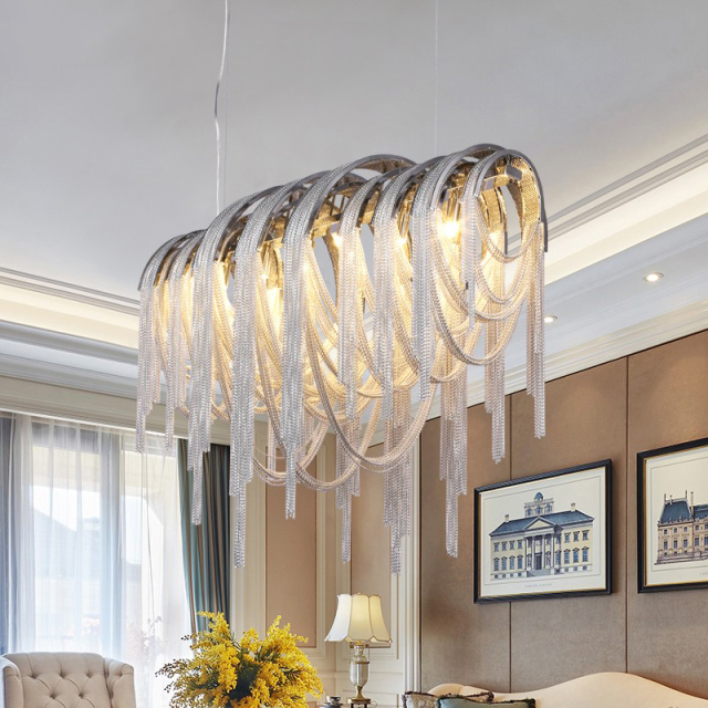 Modern Luxury 5 Light Linear Chain Chandelier for Dining, Living Room or Hotel Villa