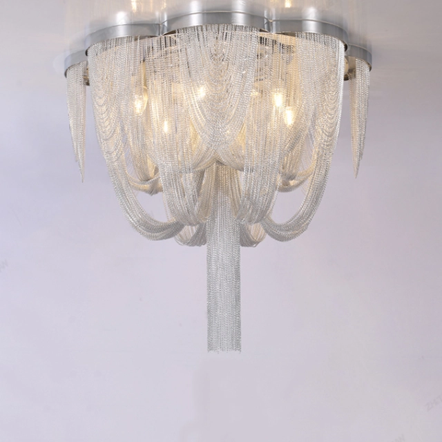 Contemporary 4 Light Silver Chain Chandelier for Living Room and Hotel Villa