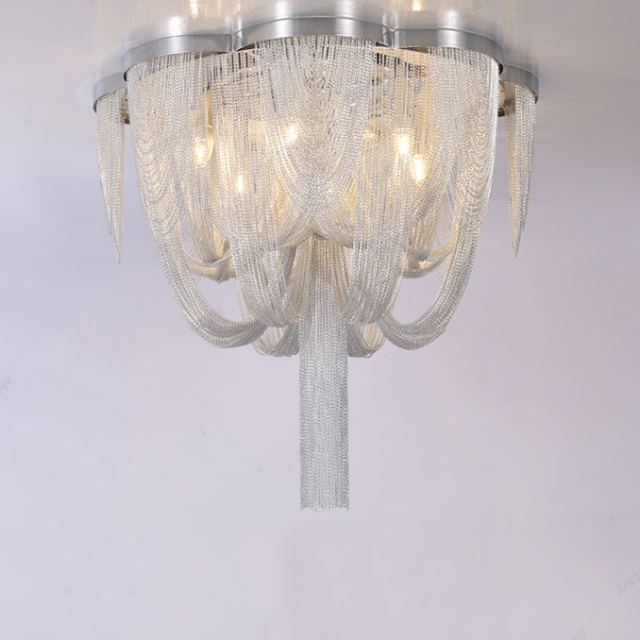 Contemporary 4 Light Silver Chain Chandelier for Living Room and Hotel Villa