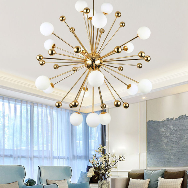 Mid Century Modern 18 Light Sputnik Inspired Chandelier in Gold