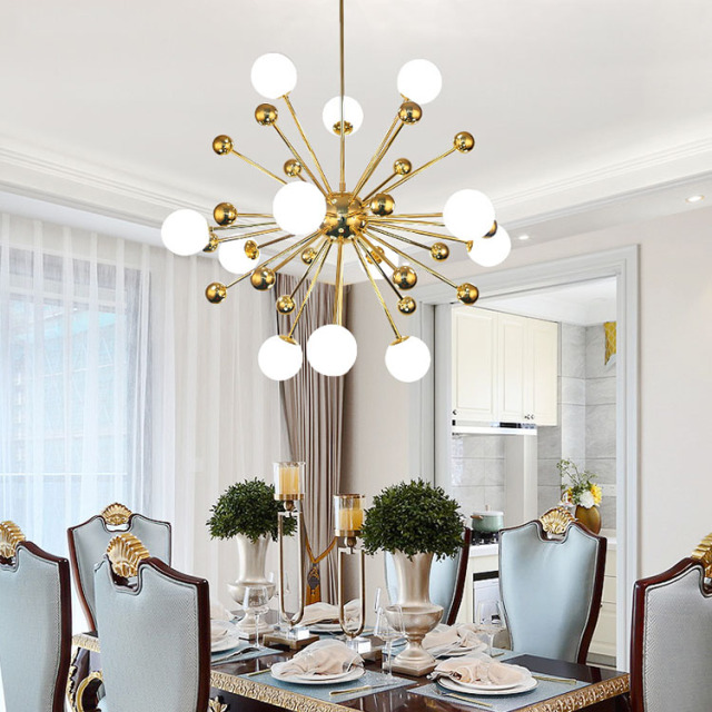 Mid Century Modern 18 Light Sputnik Inspired Chandelier in Gold