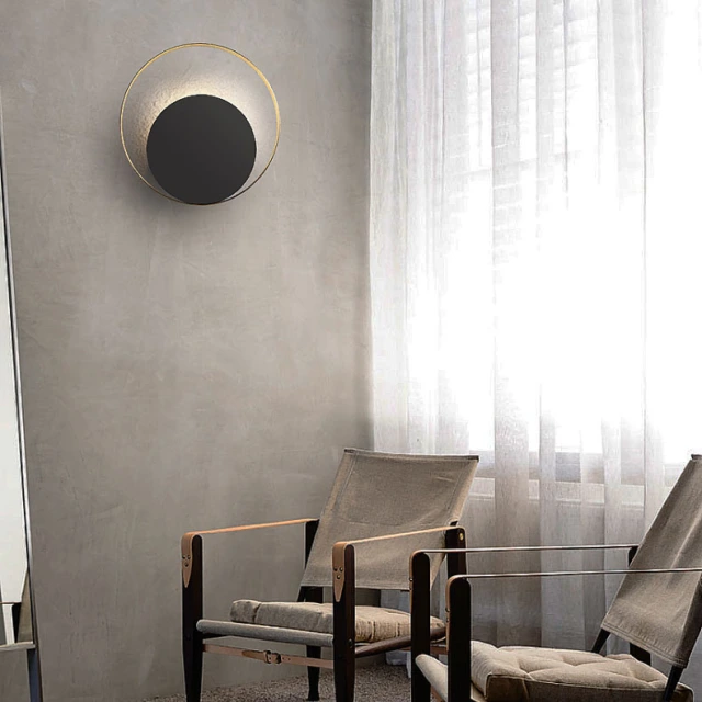 Modern Style 1 Light Round Wall Sconce with Golden Ring