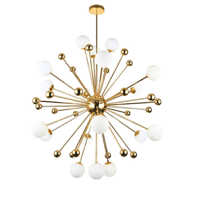 Mid Century Modern 18 Light Sputnik Inspired Chandelier in Gold