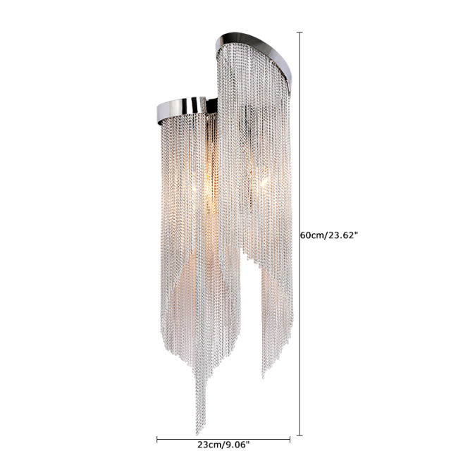 Modern 2 Light Stream Metal Chain Wall Lamp Nickel-Plated