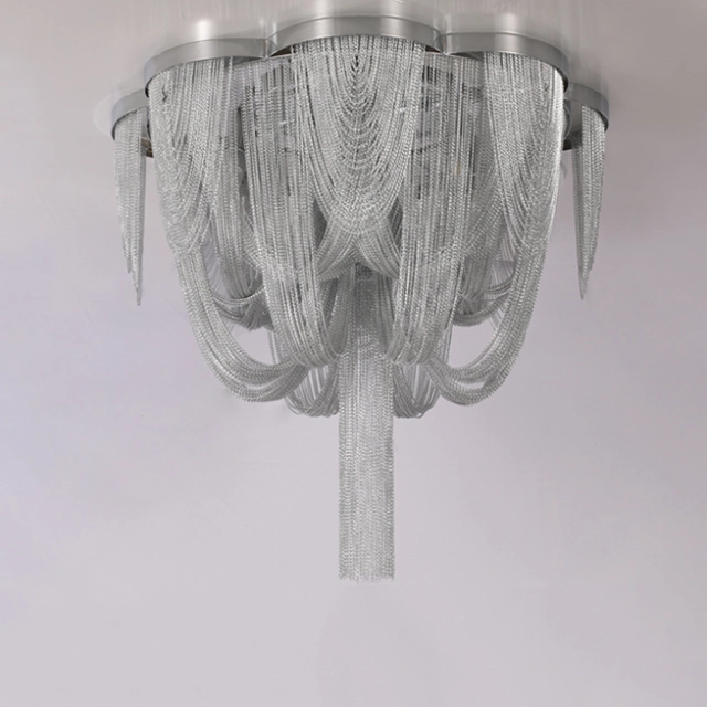 Contemporary 4 Light Silver Chain Chandelier for Living Room and Hotel Villa