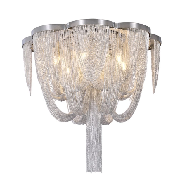 Contemporary 4 Light Silver Chain Chandelier for Living Room and Hotel Villa