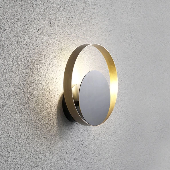 Modern Style 1 Light Round Wall Sconce with Golden Ring