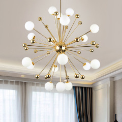 Mid Century Modern 18 Light Sputnik Inspired Chandelier in Gold