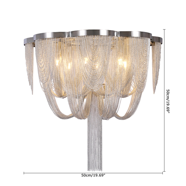 Contemporary 4 Light Silver Chain Chandelier for Living Room and Hotel Villa