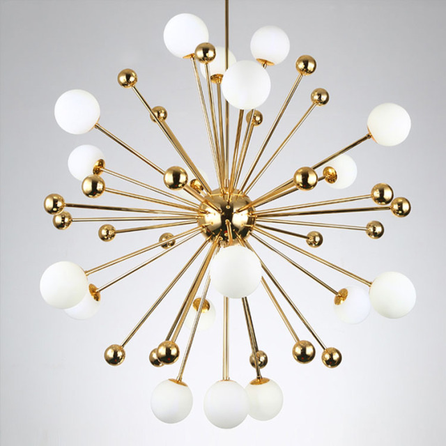 Mid Century Modern 18 Light Sputnik Inspired Chandelier in Gold