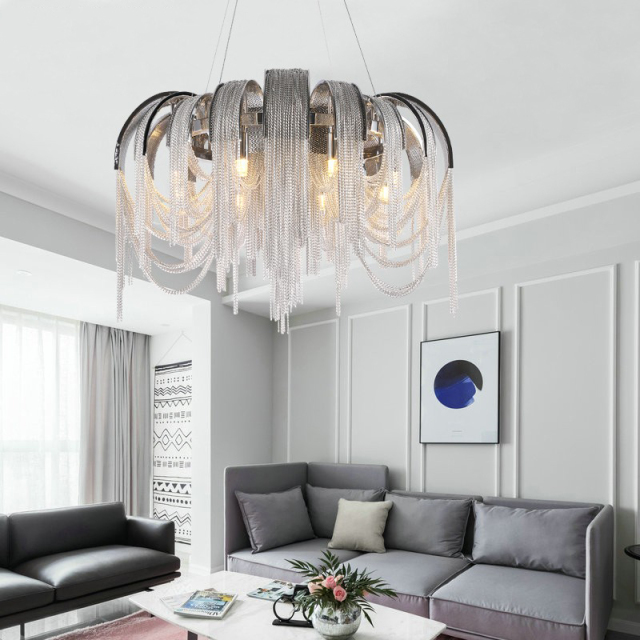 Luxurious Modern 8 Light Chain Chandelier Stream Chain Circular Suspension for Dining Room Foyer