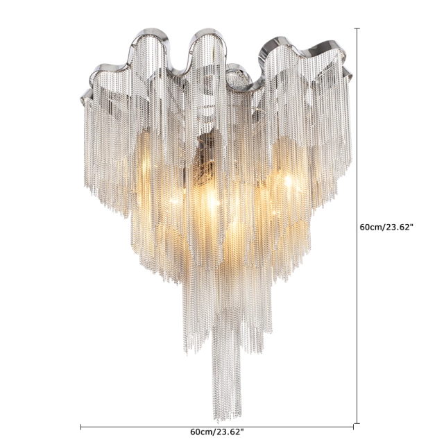 Contemporary Style 6 Light Stream Metal Chain Ceiling Lamp in Chrome for Living or Dining Room