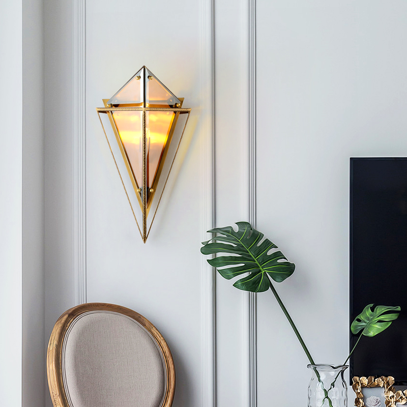 Modern Design 2 Light Triangle Glass Wall Sconce in Gold,ROOMS