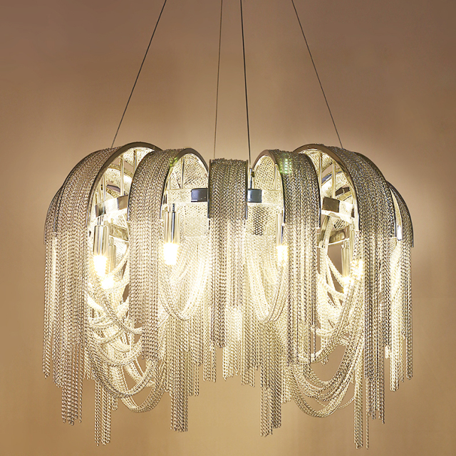 Luxurious Modern 8 Light Chain Chandelier Stream Chain Circular Suspension for Dining Room Foyer