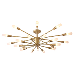 Mid Century Modern 20 Light 2-Tier Ceiling Light in Brushed Brass