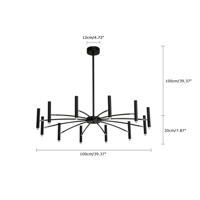 Modern 24 Light Large Black Radial Chandelier with Adjustable Heads for Living Room Foyer Entryway