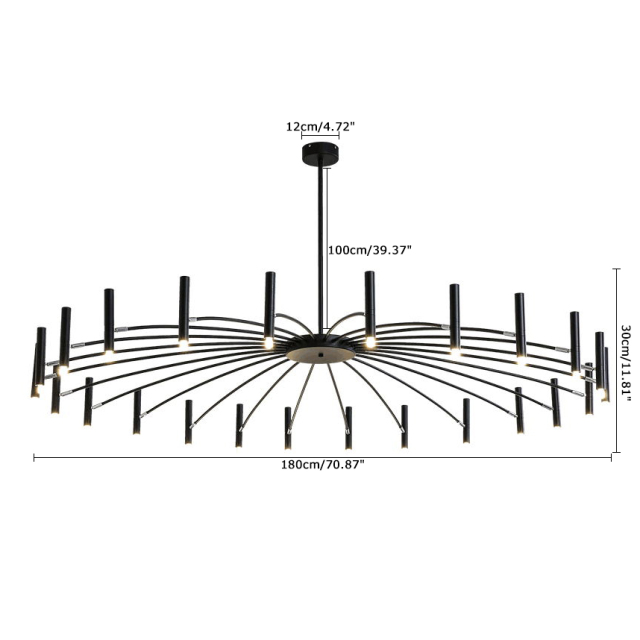 Modern 24 Light Large Black Radial Chandelier with Adjustable Heads for Living Room Foyer Entryway