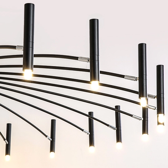 Modern 24 Light Large Black Radial Chandelier with Adjustable Heads for Living Room Foyer Entryway